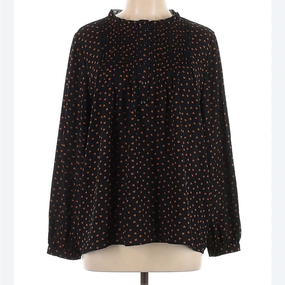 Adrianna Papell black gold heart sheer long sleeve Blouse Size L. business